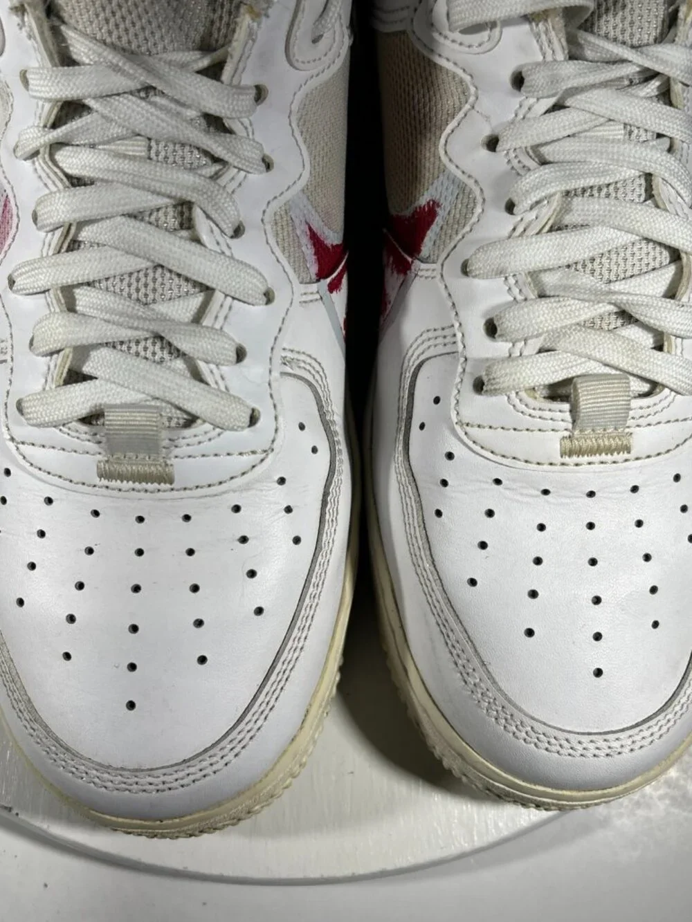 Nike Air Force 1 React Mens Leather Shoes Size 10.5 White Custom Red AF Sneakers